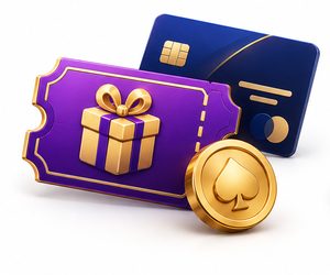 Bonusbillet og betalingskort illustrerer aktivering af casino-bonus
