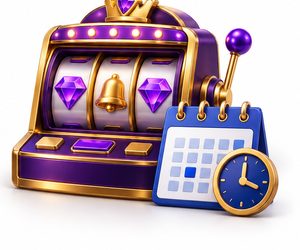 Spilleautomat og kalender illustrerer brug af gratis spins inden udløb