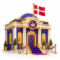 Casinobygning med dansk flag illustrerer danske online casinoer